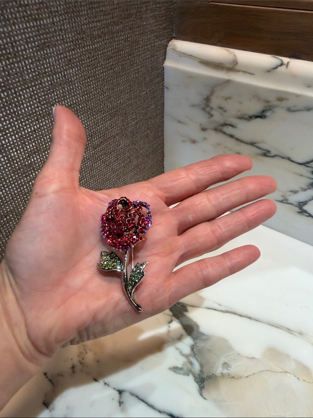 Crystal Red Rose Brooch Pin - Unbranded